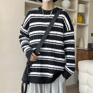 日系复古cityboy情侣圆领条纹毛衣秋季百搭潮牌针织衫 M1599-P48图片