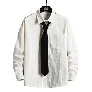 LC42099-P45 加绒款P55痞帅领带长袖衬衫男士大码dk制服男jk 网格图片