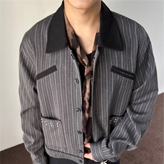 JK23-P672025高级感小香风外套男秋季新款条纹短款开衫设计感，男装T恤，电商B323A