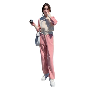 超火多巴胺穿搭粉色连帽卫衣套装女春秋2025新款休闲运动两件套裤图片