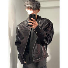 美式复古解构柳钉设计夹克男女cleanfit高级感休闲情侣机车服外套，男装夹克，星座601-1