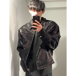 美式复古解构柳钉设计夹克男女cleanfit高级感休闲情侣机车服外套图片