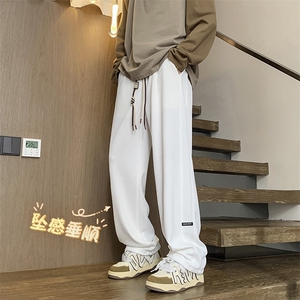 华夫格运动裤子男士宽松直筒阔腿胶质标休闲长裤ins潮 K932特批32图片