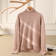 秋冬季35%羊绒简约休闲百搭时尚三股花纱加厚下摆弧形立领羊绒衫，女装羊绒衫，云暖羊山羊绒