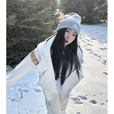 抖音得物品质26春装美式重磅结构斜拉链高领连帽卫衣开衫外套W61，女装短外套，电商A486