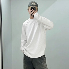 抖音得物品质26春装美式高街曼巴棉螺纹拼接卫衣圆领长袖T恤YT164，男装T恤，电商A486-1