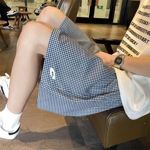 美式格子五分短裤男女夏季宽松透气薄款抽绳沙滩裤情侣Q1099-P28图片