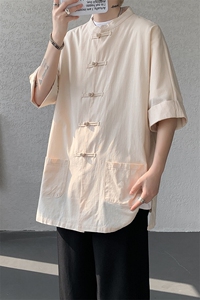 8XL-M 新中式衬衫男中山装麻棉风复古中袖衬衣唐装CS527P60图片