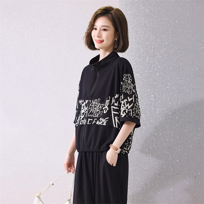 现货2022夏季新款时尚减龄休闲针织拼接套装两件套,女装套装/套裙,深水步