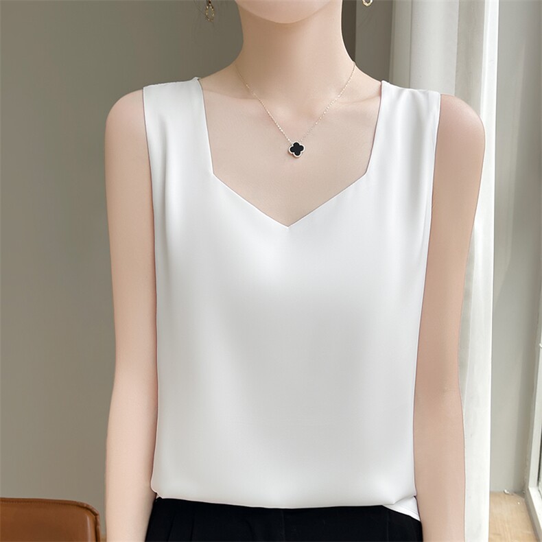 钻石V领质感真丝缎面吊带背心女2023新款夏季宽松内搭醋酸上衣，女装背心吊带，尚雪电商供货