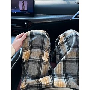 新款480g重磅大码男舒适亲肤毛呢撞色格子休闲裤K24114-特P36控69图片