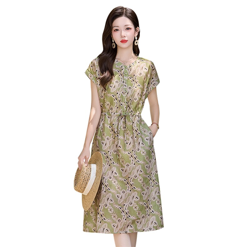 夏装新款时尚数码印花天丝亚麻连衣裙,女装连衣裙,姿衣坊