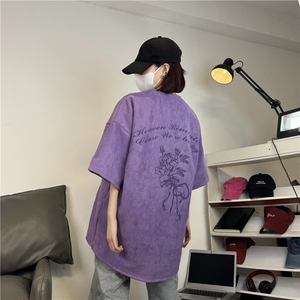 麂皮绒烧花美式复古街头潮牌t恤重磅中性XZ301B-JB4301-p28图片