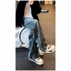 新款黑色彩绘牛仔裤男直筒宽松阔腿美式高街潮牌痞帅炸街高端，男装牛仔裤，星座506A