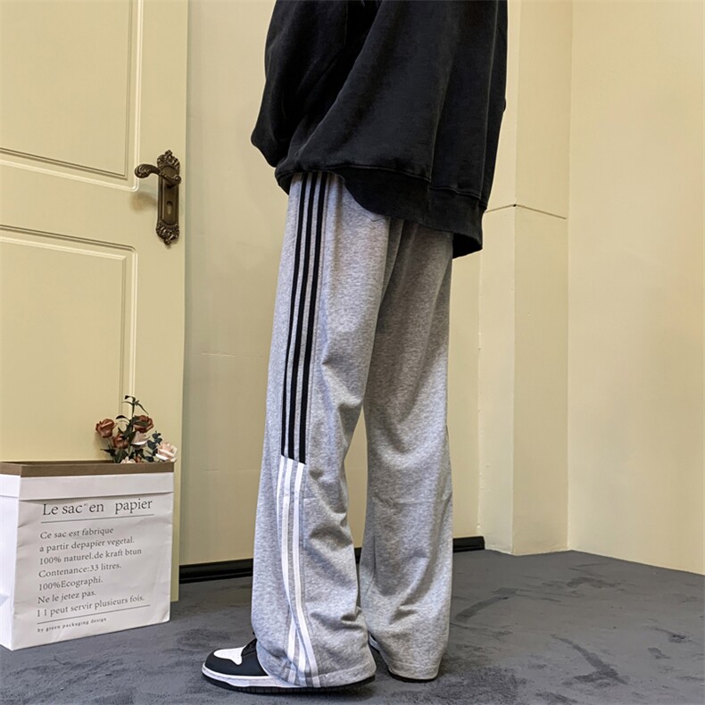 秋款男休闲卫裤三条杠条纹拼接直筒宽松长裤h25P35,男装休闲裤,星座1013-1