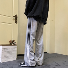 秋款男休闲卫裤三条杠条纹拼接直筒宽松长裤h25P35，男装休闲裤，星座1013-1