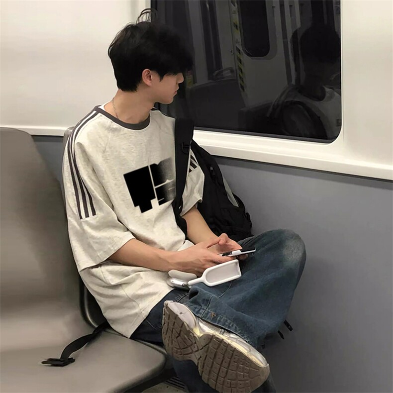 夏季美式高街重磅纯棉三条杠织带撞色男女短袖T恤ZD512-特P30,男装T恤,电商A486