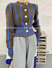 现货 撞色条纹开衫毛衣，女装针织衫/毛衣，东町