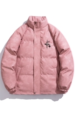 白底PU皮复古做旧可拆卸四芒星胸针设计棉衣男MY77721P128控168，男装棉衣，星座227-7