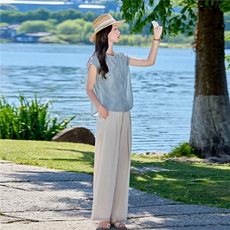 现货套装2026年夏季新款女装时尚气质阔腿裤两件套，女装套装/套裙，依万里