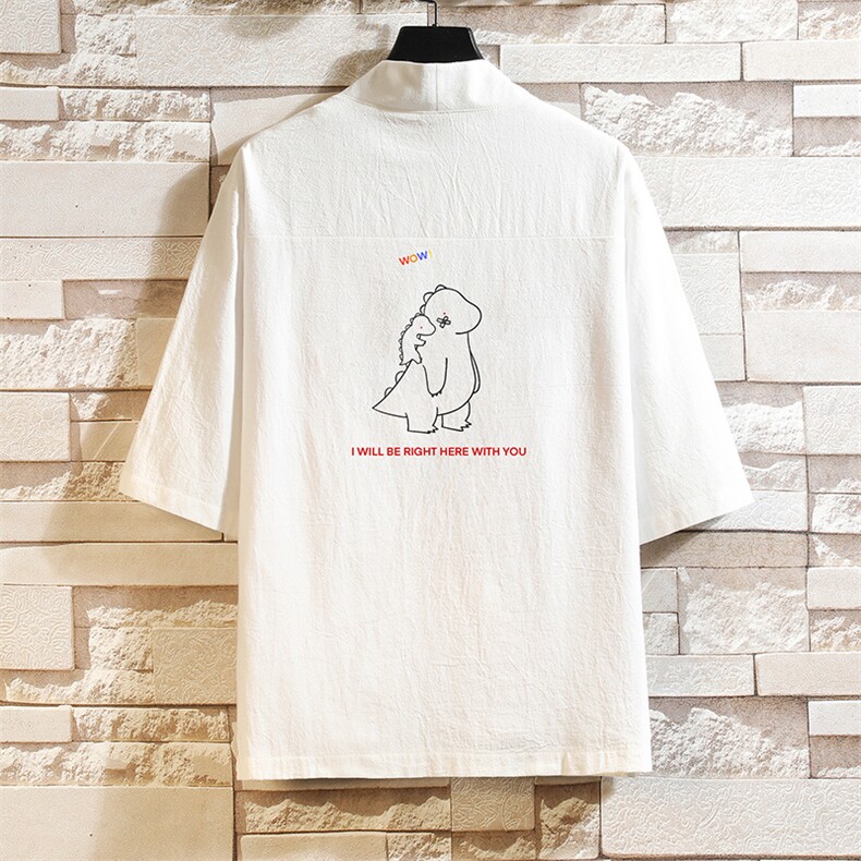 HF59140-P40风汉服男开衫外套七分袖道袍 砖墙挂拍图片