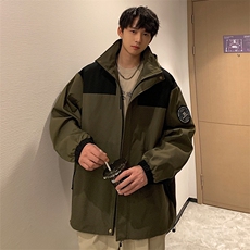 春款工装连帽夹克潮流拼色宽松贴标户外冲锋衣外套CYJK9236-P80，男装夹克，电商A128