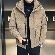 字母暗花贴标PU皮羽绒服外套男上衣控劵后288A329-YR9863-P205，男装羽绒服，电商A329
