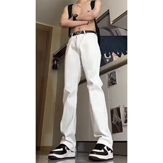 男款修身直筒微喇长裤子高腰牛仔裤春夏美式高街弯刀裤H752p34，男装牛仔裤，星座1112-1