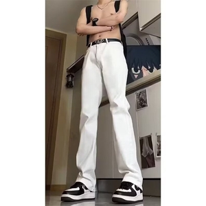 男款修身直筒微喇长裤子高腰牛仔裤春夏美式高街弯刀裤H752 p34图片