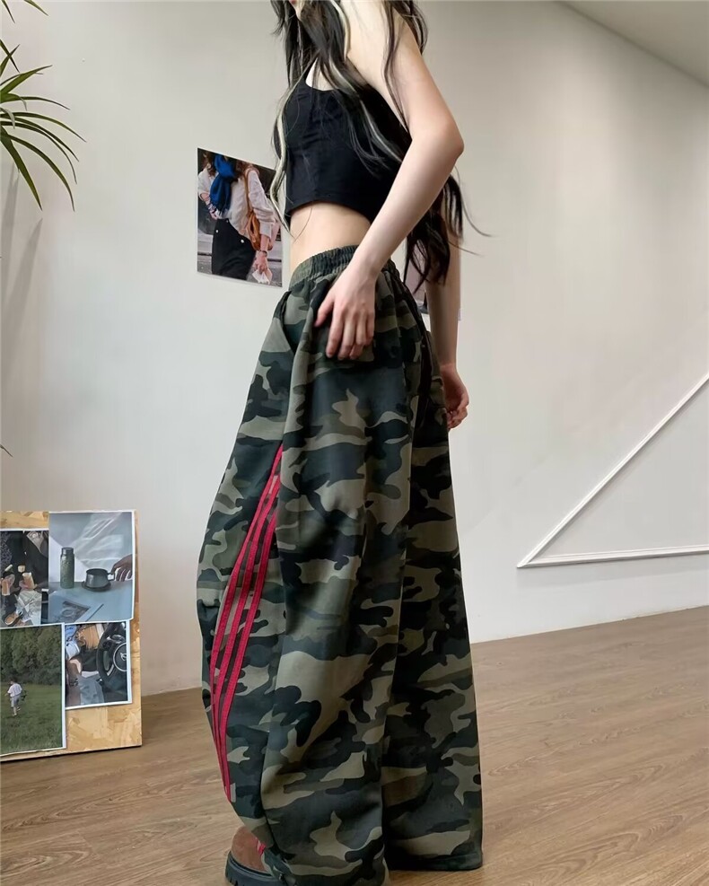 美式条纹迷彩工装裤女春秋季新款休闲宽松直筒阔腿裤LA80933-P50,男装工装外套,星座1008