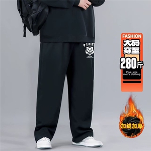 1506-1/XL-AW1321/P44超大码加绒运动裤冬季保暖胖子专属直筒长裤图片