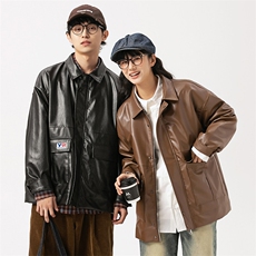 2026春季新款男装日系潮牌宽松纯色皮外套休闲夹克JK566-F123，男装夹克，电商A101（原外27）