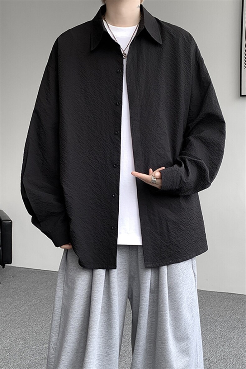 8XL-M泡泡纱盐缩肌理长袖衬衫男夏季冰丝外套防晒衬衣CS29007P40,男装衬衫,电商B312