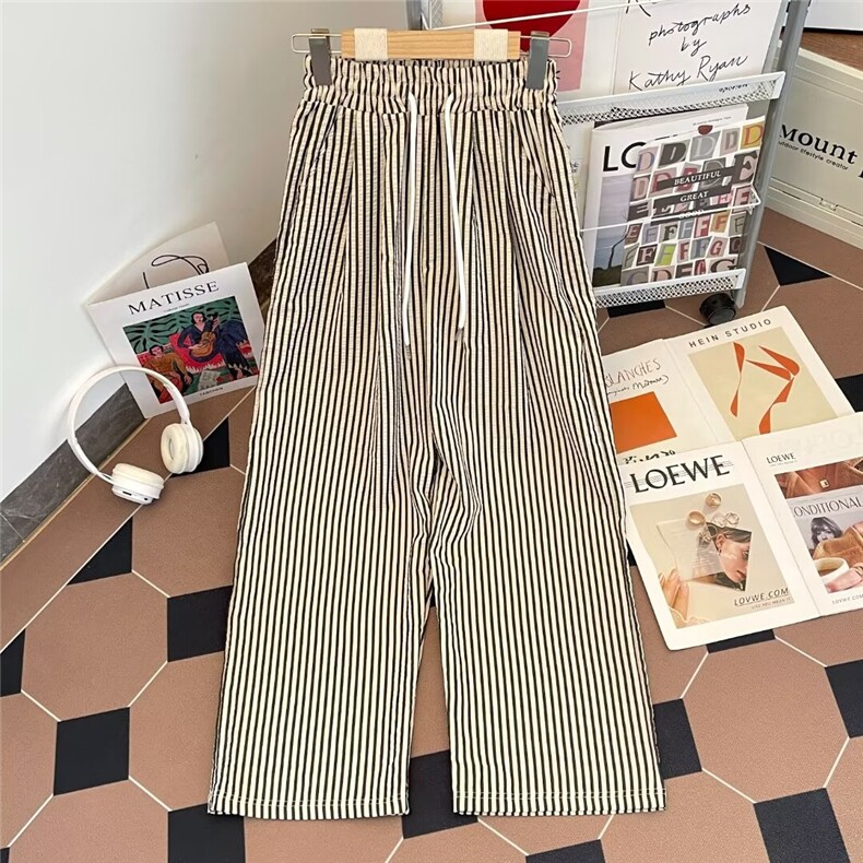 松紧腰条纹抽绳休闲裤男2026春秋季款宽松慵懒风直筒裤K9545/P39，男装休闲裤，星座506B