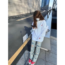 网图有货小火苗刺绣卫衣男女高街情侣宽松长袖t恤上衣A872-P35，男装T恤，星座1505