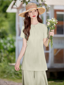 时尚简约休闲套装女2026夏新款气质减龄显瘦短袖上衣阔腿裤两件套图片