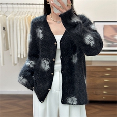 2025年秋季时尚百搭通勤简约休闲提花开衫，女装羊绒衫，仟禧羊绒