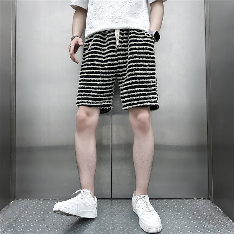 301C-DK34-48控68条纹休闲短裤男潮牌痞帅高级感社会小伙店主风,男装牛仔裤,星座301C（原B323）