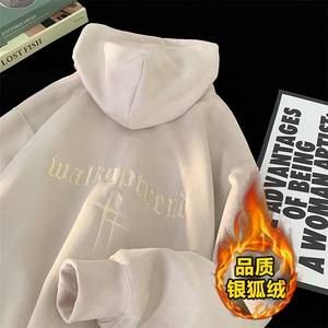 416B-WY661-P58限78加绒P68美式潮牌痞帅加厚麂皮绒套头连帽卫衣图片