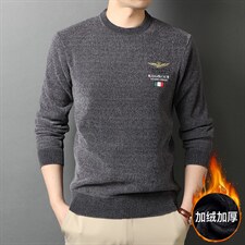 GRYH021秋冬季圆领毛衣男士百搭商务休闲加厚加绒针织衫上衣P75图片