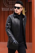 AL7177男式冬季头层山羊皮水貂内胆派克服皮衣男夹克P2000图片