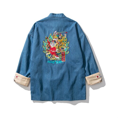 20秋冬大码唐装风牛仔夹克盘扣麒麟刺绣外套汉服JK17/P155，男装夹克，钱塘713