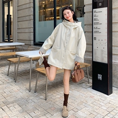 春现-韩系宽松甜酷风休闲拼接连帽短风衣B190-5066-P175-K248，女装风衣，2B190