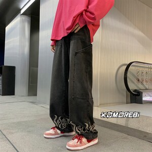 2024秋款港风宽松潮流直筒牛仔裤绣花长裤313A-1-NZ021-P65控价78图片