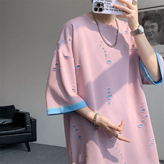 T10137-特批33控68开口笑高品质夏季大码短袖破洞潮流百搭T恤，男装T恤，电商A059