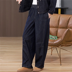 叶笙衣裤169加绒阔腿牛仔长裤，女装牛仔裤，叶笙衣