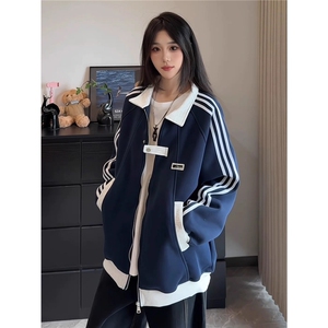网图现货 藏青色美式撞色翻领秋冬运动外套W023特P50图片