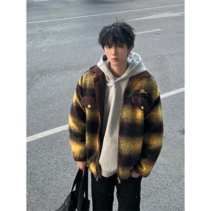 博主图不拿货cleanfit外套男毛呢撞色呢料夹克MJK01-P105图片