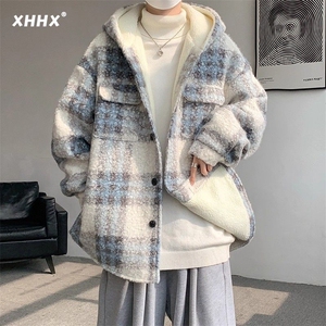 1506-1/MJ498-21毛绒大衣/P85羊羔毛绒外套男士加绒加厚毛呢棉服图片