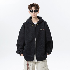 春季450克重磅加厚砂洗做旧双头拉链开衫刺绣连帽卫衣特P78控118，男装卫衣，电商A422-1